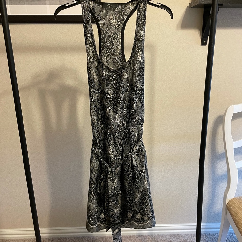 Aqua Lace Print Dress with Tie